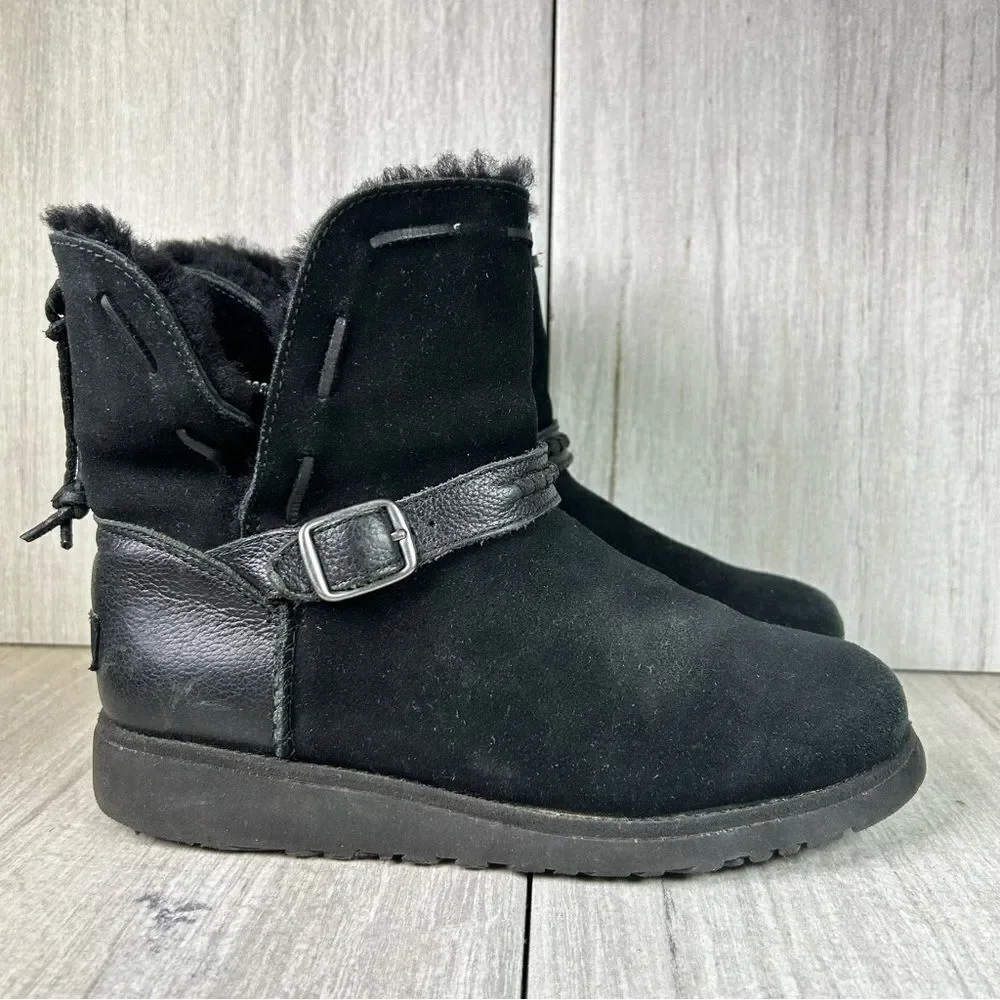 UGG Australia Tacey Shearling Black Winter Boots Warm Shoes‎ Youth Girls Size 5